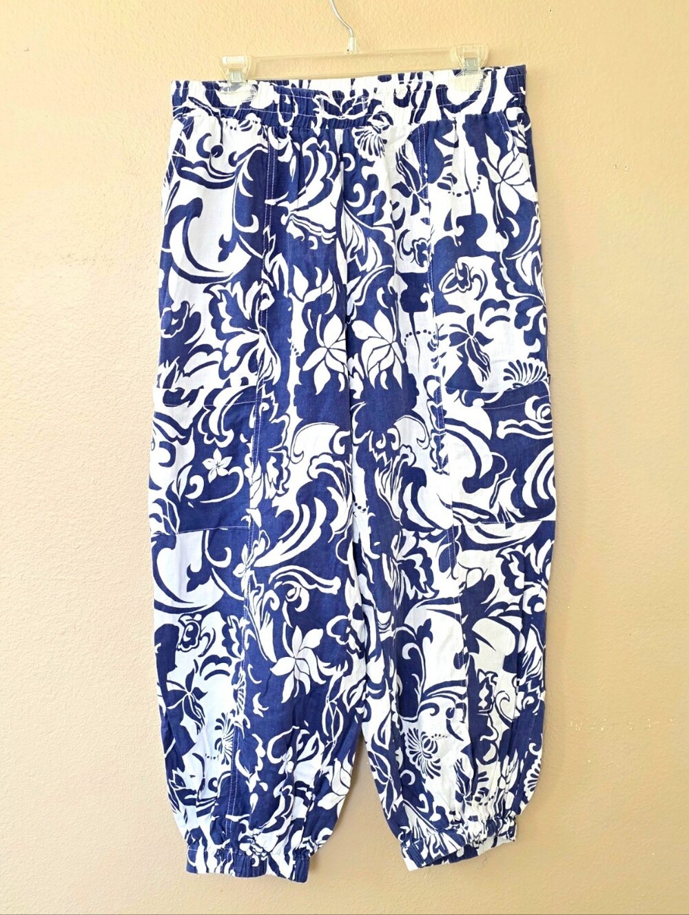 Christian Siriano Womens Blue White Linen Blend Jogger Pants - Size Medium